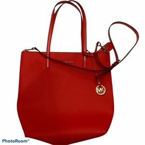 Michael Kors Hayley red tote bag with attached pouch red leather